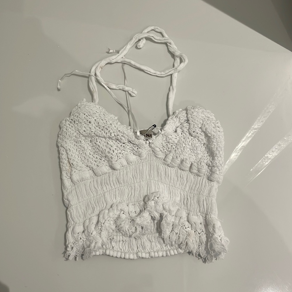 Cotton Natural White Cropped Tie Up Top